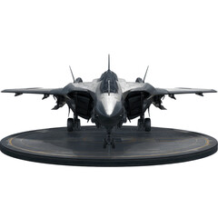 Fototapeta premium Futuristic Stealth Fighter Jet on Display Platform - Front View