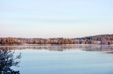 Peaceful winter landscape in the archipelago in Finland