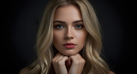 Fototapeta premium Stunning Portrait of a Blonde Girl with Beautiful Blue Eyes