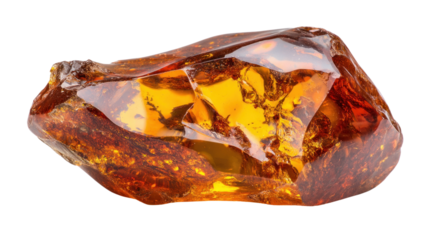 Amber Stone: A close-up shot reveals a smooth, golden-brown amber stone with delicate inclusions, showcasing its translucent beauty and the intricate patterns of fossilized tree resin.  