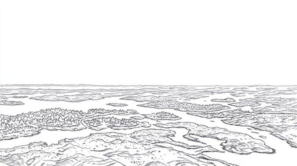 Aerial view of archipelago, islands, coastline, tranquil waters,  nature illustration, travel brochure