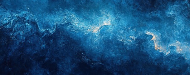 Fototapeta premium Abstract textured blue painting with swirling patterns and dynamic contrasts of light and dark shades suggesting ocean waves or turbulent water