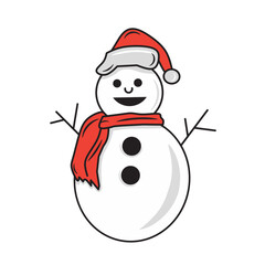 Cute snowman on a white background. Vector illustration. New Year and Christmas card. 

