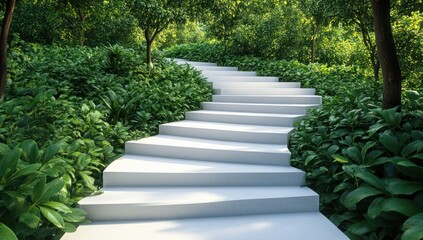 Fototapeta premium Serene White Steps in Lush Greenery