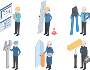 いろいろな職種の作業員のイラストセット