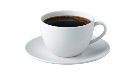 Coffee in Cup: a close-up captures a classic white ceramic cup and saucer, filled with rich, dark coffee, embodying the simple pleasures of a refreshing beverage.