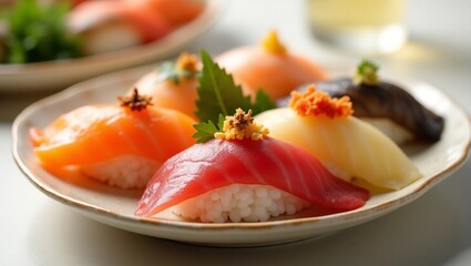 Macro Shot of Sushi Rolls – Detailed Close-Up of Traditional Japanese Food with Fresh Ingredients and Elegant Presentation