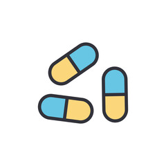 Pharmaceutical Capsules With Blue And Yellow Color Isolated On Transparent