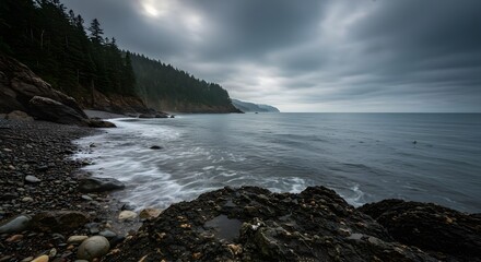 Serene Seascape with Natural Beauty and Dramatic Cloudy Sky