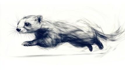 A ferret in motion, depicted in a dynamic, flowing style