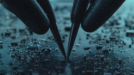 Hands repairing electronic components