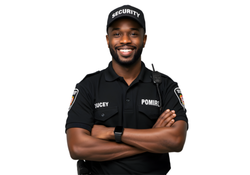 Security Guard Smiling with Arms Crossed on Transparent Background