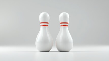 Two white bowling pins with red stripes