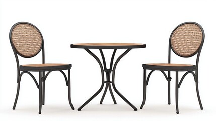 Stylish bistro furniture set featuring a round table and two chairs.