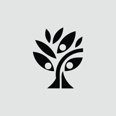 Abstract tree icon with leaves and eye shapes on white background