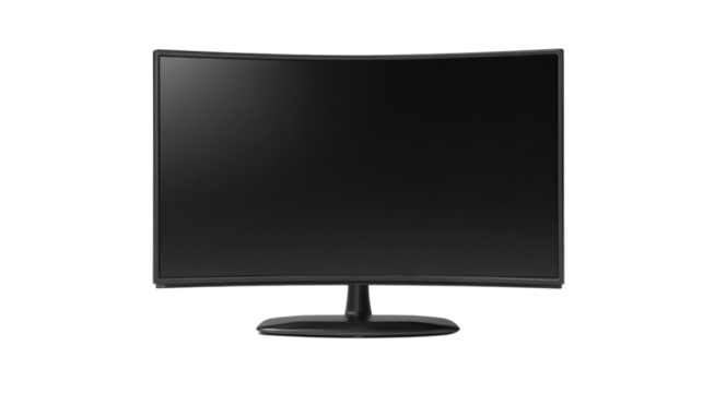 Sleek Curved Monitor: A modern, curved computer monitor with a black screen, symbolizing technological advancements and visual immersion.