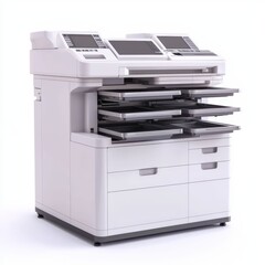 Modern Office Copy Machine with Multiple Paper Trays and Screens
