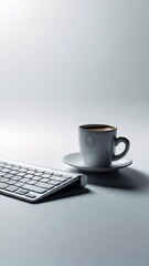 Coffee Break A Minimalist Still Life of Coffee and Keyboard
