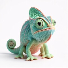 Fototapeta premium Adorable 3D Render of a Cartoon Chameleon Vibrant Colors and Playful Expression