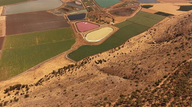 Aerial Landscpes of open colorful agriculture fields in Golan Heights Israel