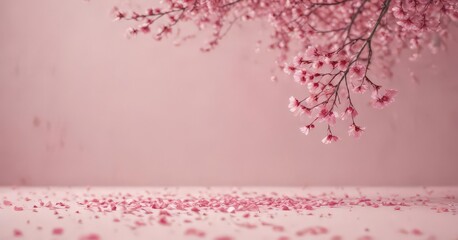 Obraz premium Floating pink sakura petals against a blurred pastel backdrop , sakura, romantic
