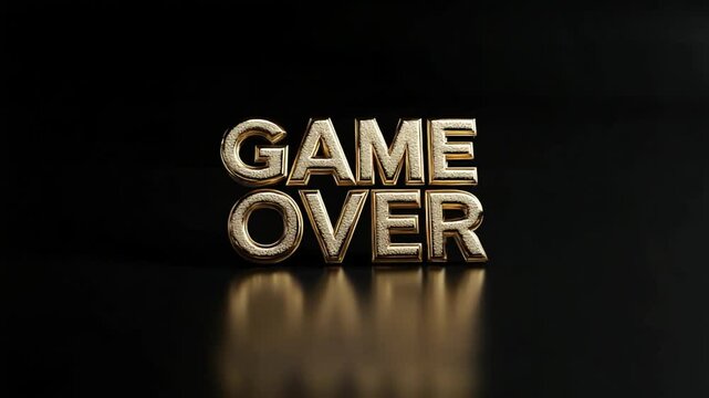 Golden Game Over Text, 3D Render, Dark Background