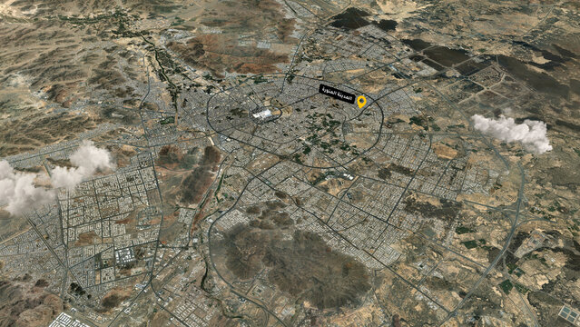 Al Madinah City Satellite Map Labeled Aerial View With Clouds