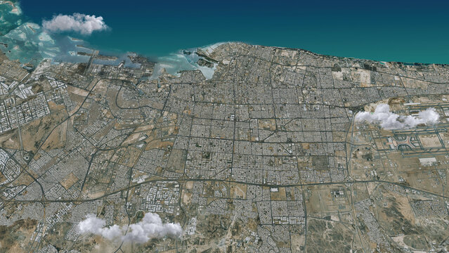 Jeddah Satellite City Map Aerial View With Clouds