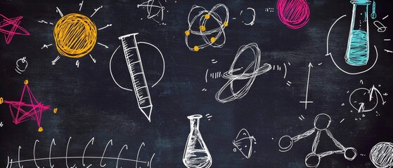 A chalkboard showcasing intricate scientific sketches.