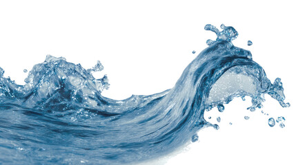 Water Wave Splash: A dynamic, clear blue water wave splashes against a background, capturing the essence of freshness and fluidity.