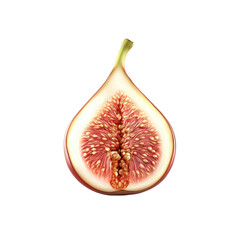Halved Fresh Fig with Visible Seeds, Isolated on Black Background