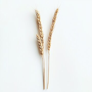 Two golden wheat stalks on white