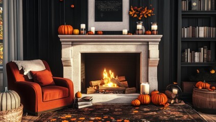 Cozy Autumn Fireplace Scene: A Warm and Inviting Home Interior