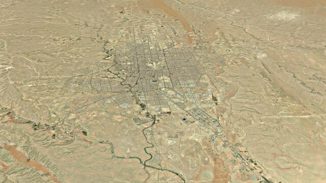 Aerial Satellite Map Animation of Riyadh, Saudi Arabia With Dynamic Clouds