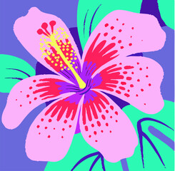 Naklejka premium Pink Hibiscus Flower Illustration, Tropical Floral Design