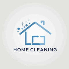 Home Cleaning Logo Blue House Outline Sparkles
