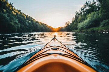 Fototapeta premium Kayak glides through tranquil waters