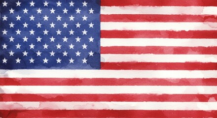 Obraz premium Patriotic watercolor representation of the American flag with fifty stars