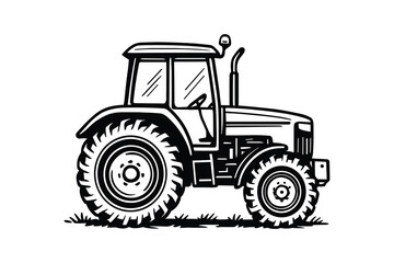 Obraz premium Farm Tractor Isolated on White. Agricultural Machine in Hand Drawn Style