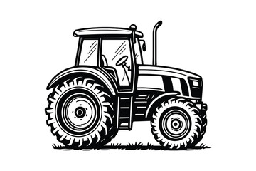 Obraz premium Agricultural Tractor Isolated, a Powerful Farm Vehicle Illustration on Field