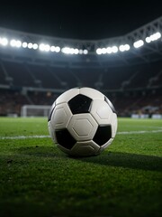 A soccer ball sits on top of green grass.