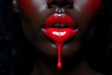 Lipstick. Makeup. Beauty face makeup, close up. Isolated on black background.