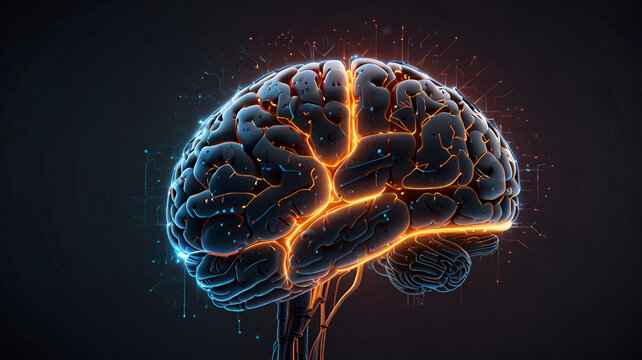 "AI brain with circuits and glowing neurons, tech sketch style"


