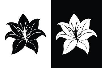Sleek Water Lily Silhouette Vector Icon on Black and White Background