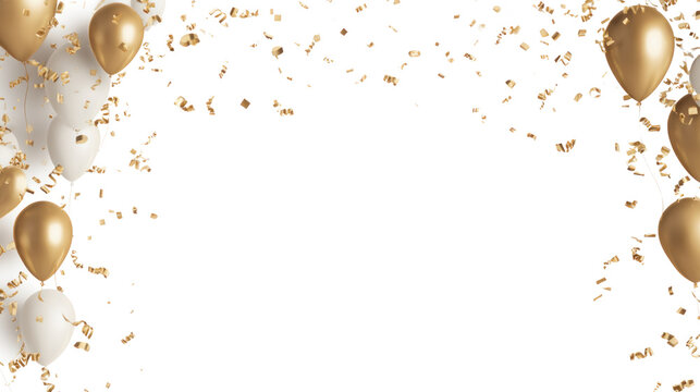 Celebration Balloons and Confetti: Gold and white balloons and confetti create a festive and celebratory border, perfect for adding a touch of elegance and joy to your projects.