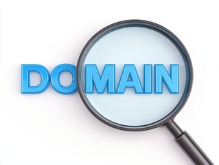 Fototapeta premium Close-Up of Magnifying Glass over Blue 3D Text Representing Domain