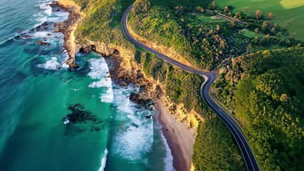 Explore breathtaking coastal views along the Great Ocean Road in Australia with stunning aerial perspectives, Australian Great Ocean Road aerial view Explore Victoria coast - Powered by Adobe