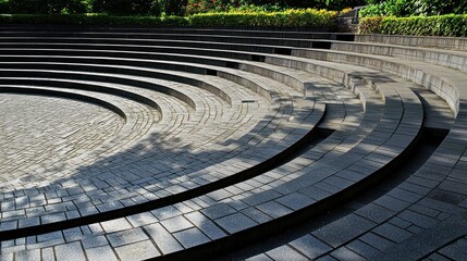 Outdoor amphitheater with circular stone seating and shadow play