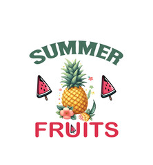 Hello summer, sweet summer time, Clipart, Summer Design, Vector Art, Summer watermelon, Pineapple Cartoon, watercolor, for Sublimation, typography, T-Shirt, Mug, Kids-Friendly, Playful,