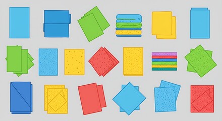 Colorful Paper Sheets and Stacks Vector Icon Set for Stationery, Documents, and Office Supplies